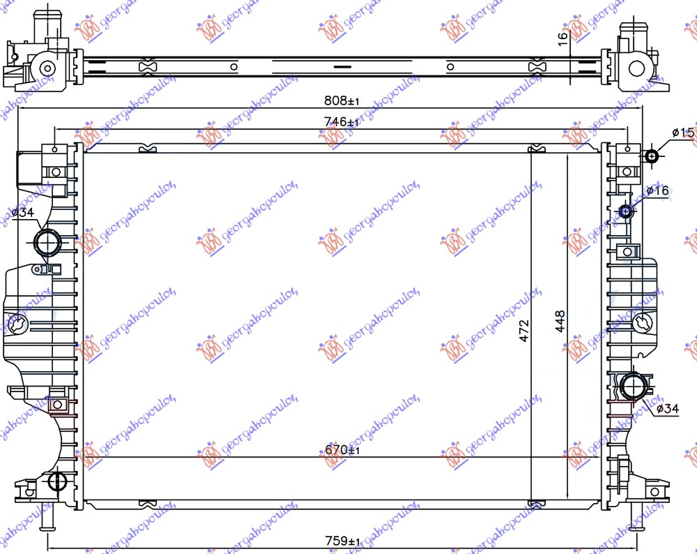 RADIATOR 1.5/2.0 EcoBoost PETROL (2.0 TDCI AUTO) DIESEL (670x448x16)