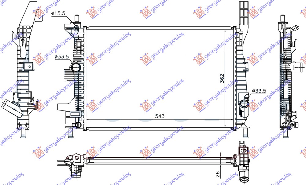 RADIATOR 1.0 EcoBoost PETROL (543x362x26) (VALEO)