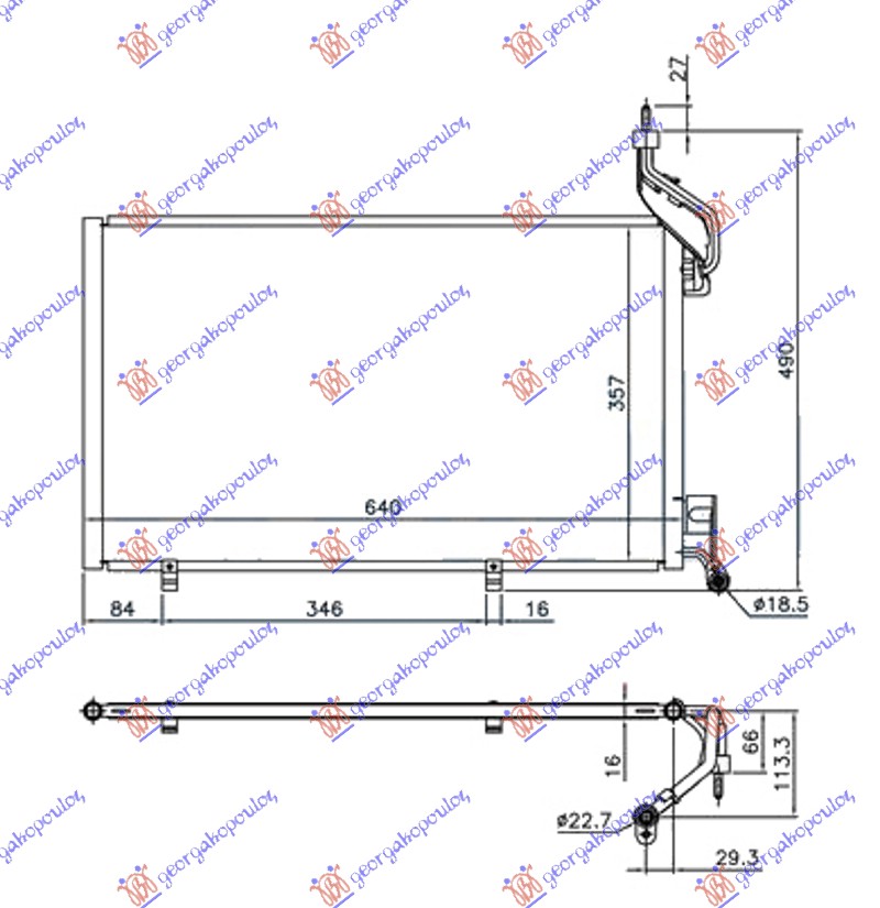 ΨΥΓΕΙΟ A/C 1.6 EcoBoost ΒΕΝΖΙΝΗ (620x350x16) ΠΑΡΟΧΕΣ 22/18mm