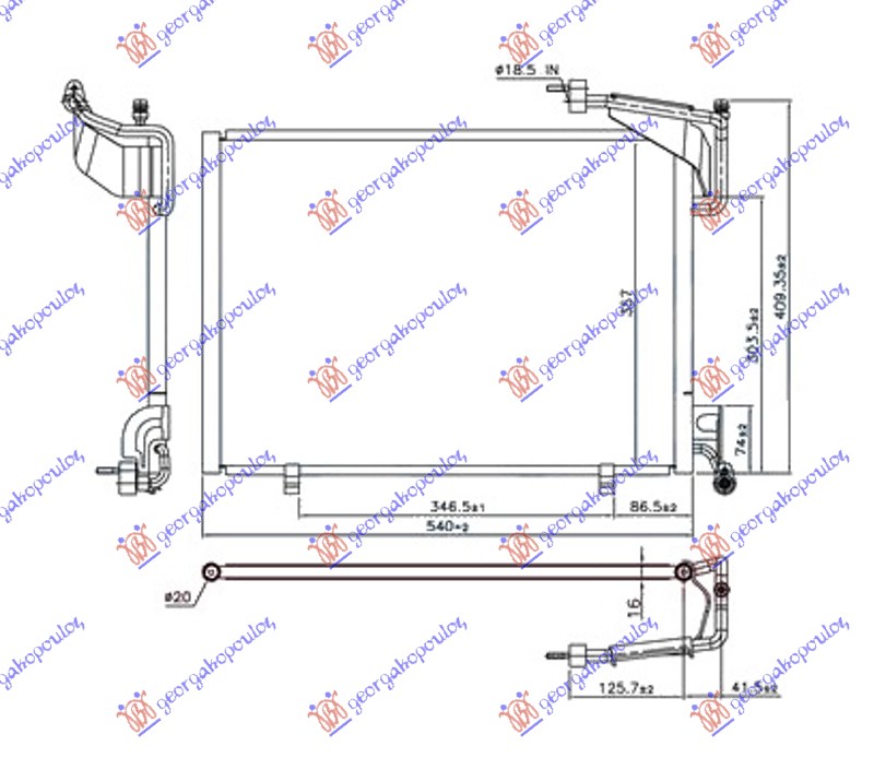 ΨΥΓΕΙΟ A/C 1.0 12v TURBO EcoBoost (540x350x16) ΠΑΡΟΧΕΣ 18/18mm