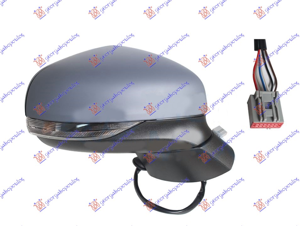 DOOR MIRROR ELECTRICAL HEATED PRIMED (W/SIDE LAMP) (A QUALITY) 6 PIN (CONVEX GLASS)