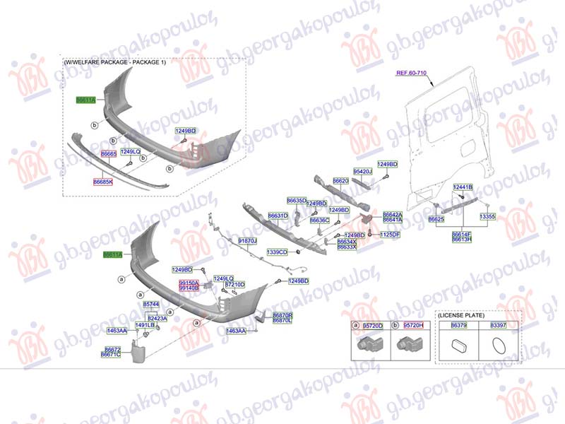 REAR BUMPER (W/4 PDC HOLES) (O)