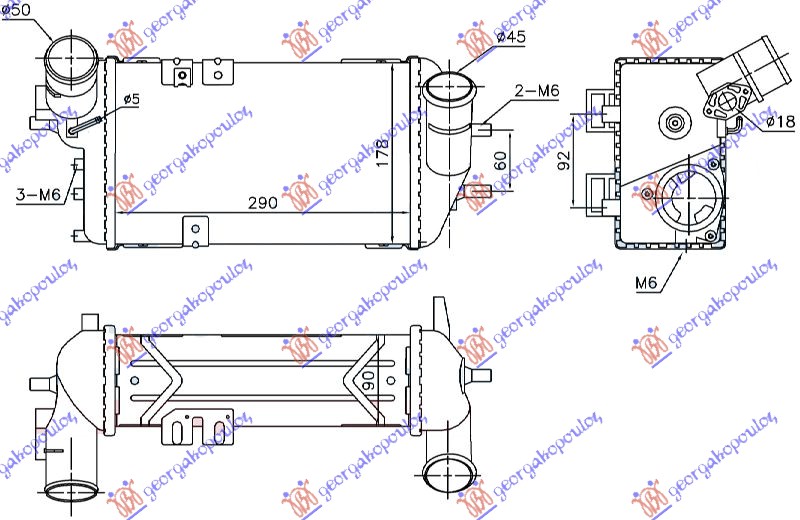 RADIATOR INTERCOOLER 1.6 T-GDI PETROL (290x178x90)