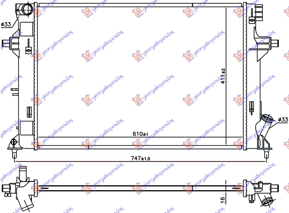 RADIATOR 1.4/1/6 Mpi PETROL MANUAL (610x411x16) (KOYO)