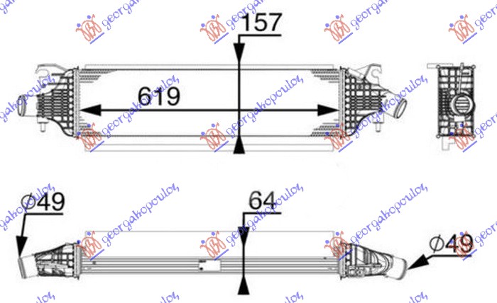 ΨΥΓΕΙΟ INTERCOOLER 2.2 D ΠΕΤΡΕΛΑΙΟ (620x160x65) (MAHLE BEHR PREMIUM LINE)