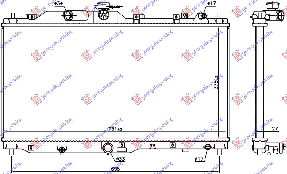 RADIATOR 1.5 D DIESEL (375x741x27) (KOYO)