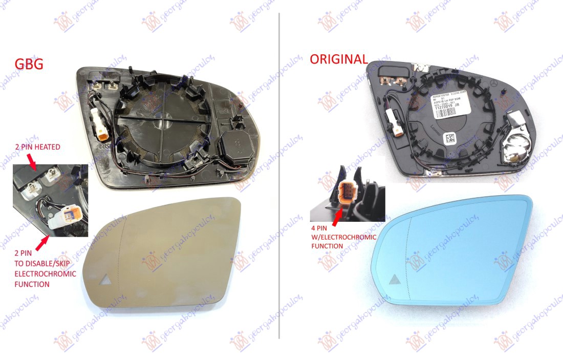 DOOR MIRROR GLASS HEATED (W/LED BLIS) (WOUT ELECTROCHROMIC FUNCTION) (2+2pin) (ASPHERICAL GLASS)