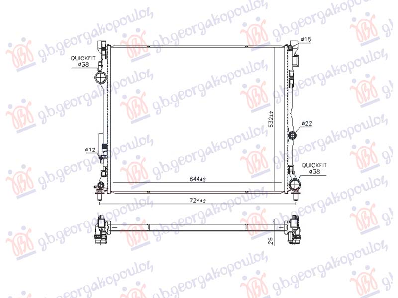 RADIATOR 2.0-3.0 PETROL/HYBRID-2.0-2.9 DIESEL/HYBRID (645x523x26) (VALEO)