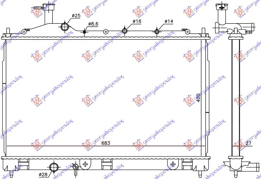 RADIATOR 2.2 DI-D DIESEL AUTO (400x683x27) (KOYO)