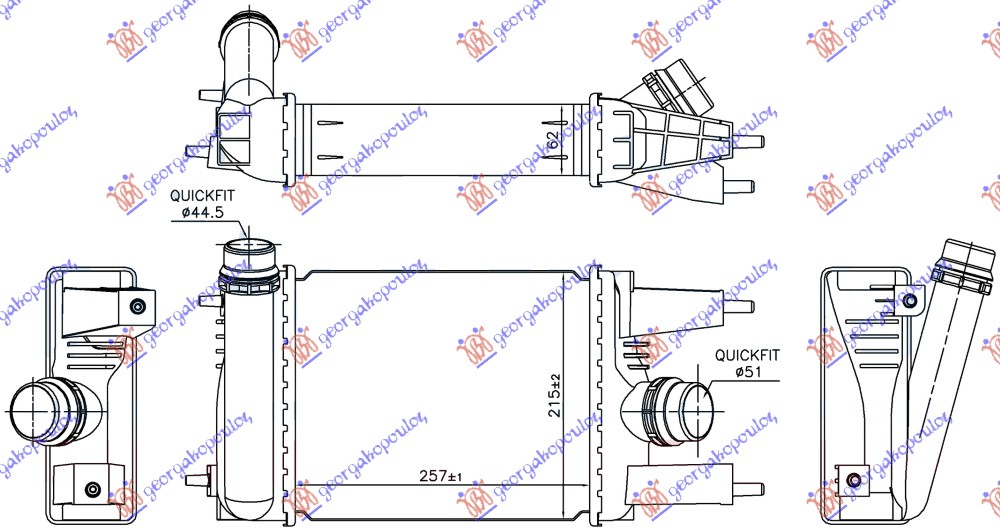 ΨΥΓΕΙΟ INTERCOOLER 1.2 DIG-TURBO ΒΕΝΖΙΝΗ (257x215x62)