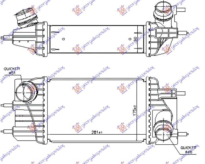 ΨΥΓΕΙΟ INTERCOOLER 1.5 dCi ΠΕΤΡΕΛΑΙΟ (281x175x80) ΔΙΑΓΩΝΙΑ ΚΟΛΑΡΑ ΚΟΥΜΠΩΤΑ