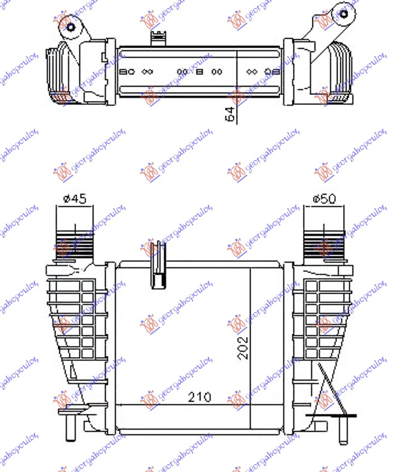 ΨΥΓΕΙΟ INTERCOOLER 1.5 ΠΕΤΡΕΛΑΙΟ (210x205x64) ΚΟΛΑΡΑ ΣΦΥΚΤΗΡΑ ΜΕΓΑΛΟΙ ΠΥΡΟΙ