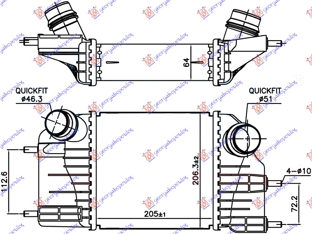 ΨΥΓΕΙΟ INTERCOOLER 1.5 dCi ΠΕΤΡΕΛΑΙΟ (205x205x64)