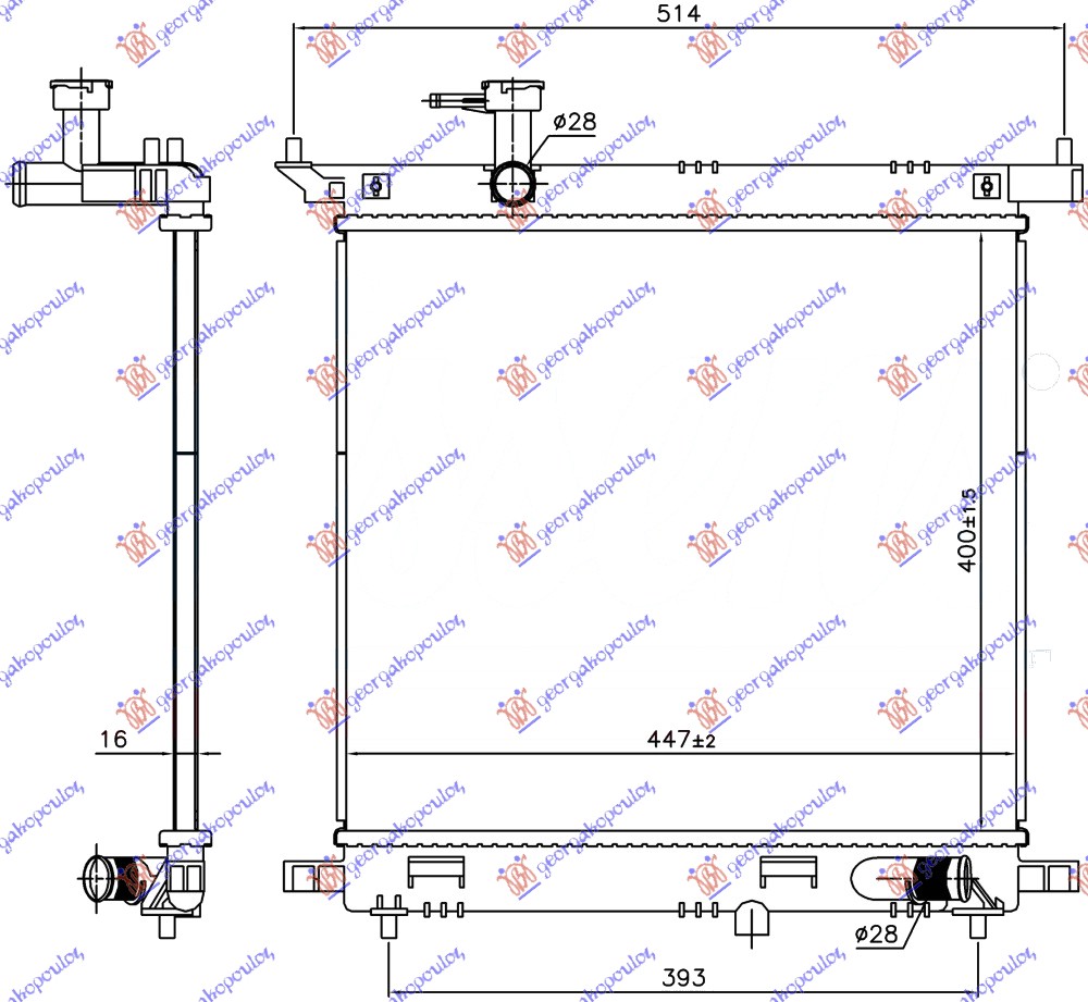 ΨΥΓΕΙΟ ΝΕΡΟΥ 1.2 16v ΒΕΝΖΙΝΗ ΜΗΧΑΝΙΚΟ (400x450x16) (KOYO)