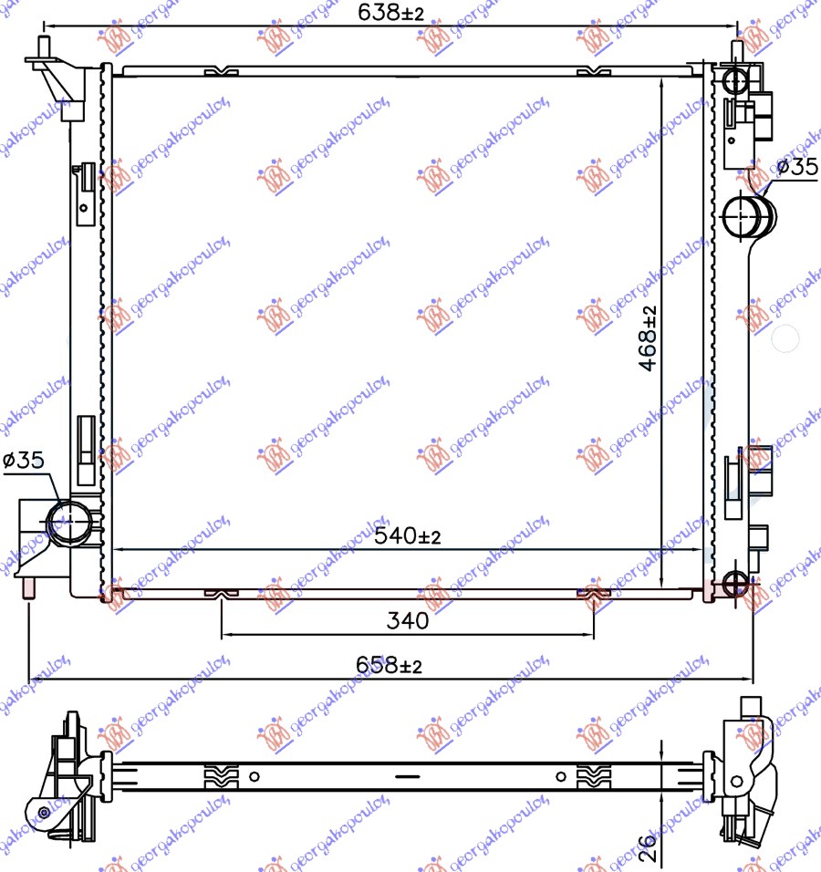 ΨΥΓΕΙΟ ΝΕΡΟΥ 1.6 DIG-TURBO ΒΕΝΖΙΝΗ 1.6 dCi ΠΕΤΡΕΛΑΙΟ (540x468x26)