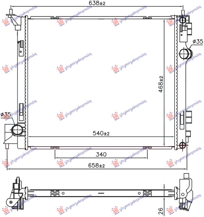 ΨΥΓΕΙΟ ΝΕΡΟΥ 1.6 DIG-TURBO ΒΕΝΖΙΝΗ 1.6 dCi ΠΕΤΡΕΛΑΙΟ (540x468x26) (KOYO)