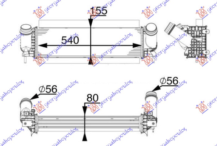 ΨΥΓΕΙΟ INTERCOOLER 2.3 dCi ΠΕΤΡΕΛΑΙΟ (540x155x80) ΚΟΛΑΡΑ Φ 56/56