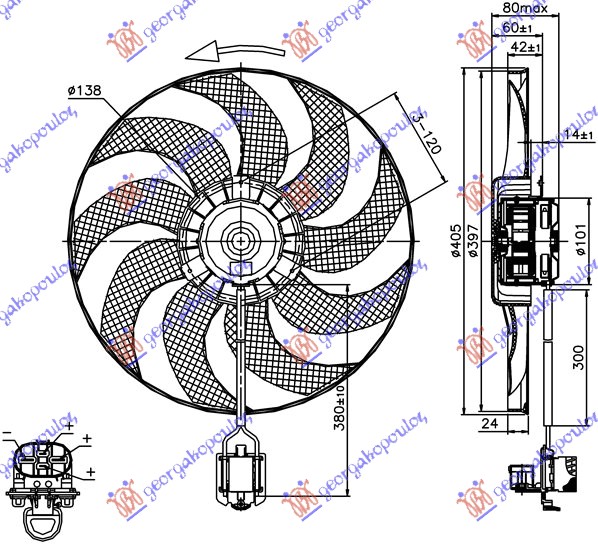 COOLING FAN (MOTOR+FAN ) (400mm) (4PIN) 1.4-1.6-1.8 TURBO