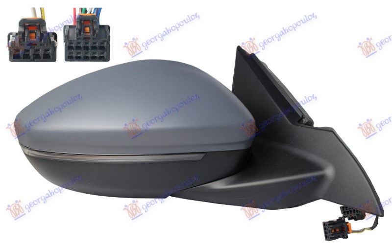 DOOR MIRROR ELECTRICAL HEATED FOLDABLE PRIMED (W/SIDE LAMP & FOOT LAMP & BLIS & SENSOR) (10+4 PIN) (A QUALITY) (CONVEX GLASS)