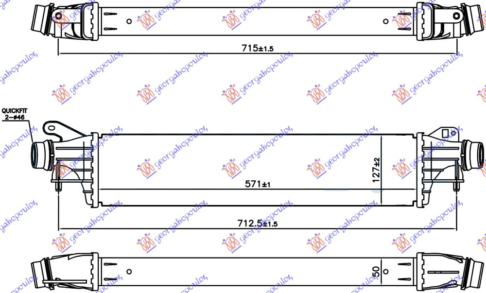 ΨΥΓΕΙΟ INTERCOOLER 1.0i TURBO ΒΕΝΖΙΝΗ (571x127x50)