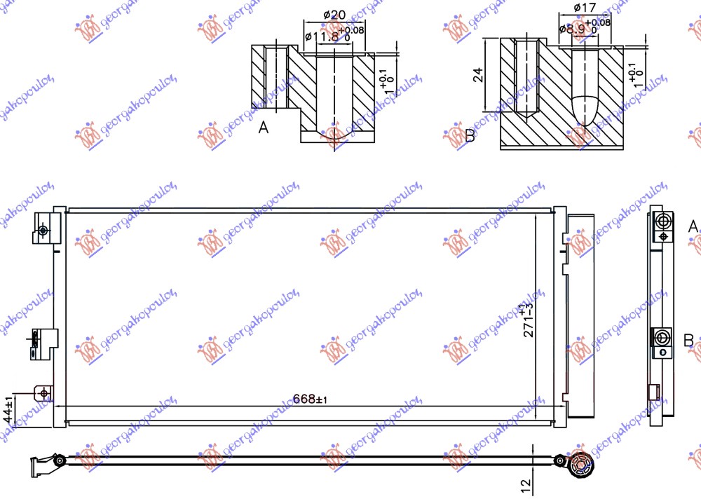 ΨΥΓΕΙΟ A/C 1.0/1.4 TURBO ΒΕΝΖΙΝΗ (637x280x12) ΠΑΡΟΧΕΣ ΑΝΩ/ΚΑΤΩ