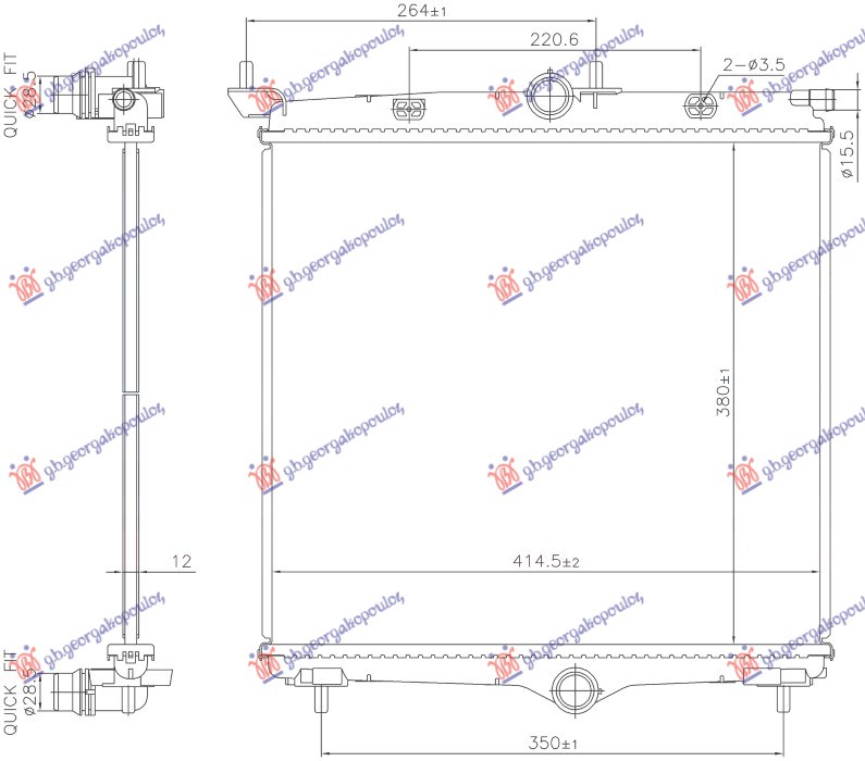 RADIATOR 1.2 PETROL - 1.5-1.6 DIESEL MANUAL-AUTO (380x414x12)