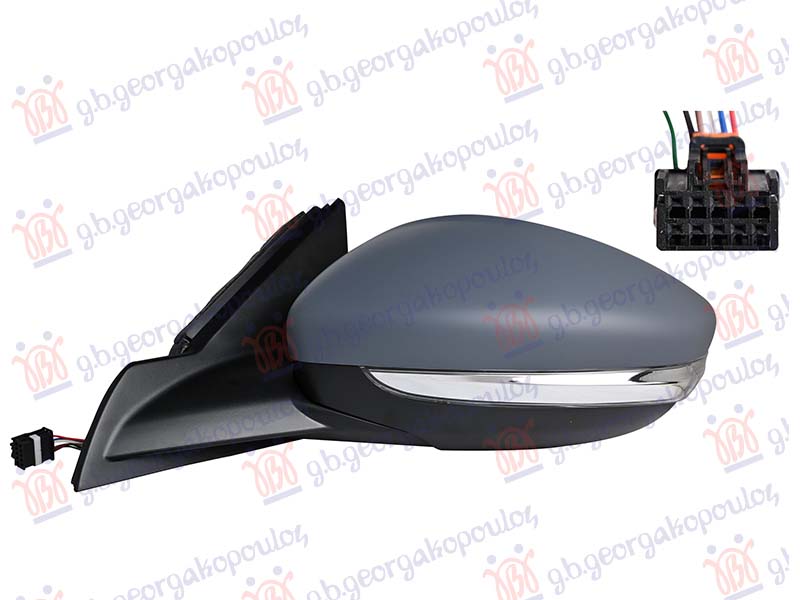 DOOR MIRROR ELECTRICAL HEATED PRIMED (W/SIDE LAMP) (6 PIN) (A QUALITY) (CONVEX GLASS)