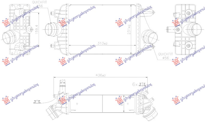 RADIATOR INTERCOOLER 3.8 PETROL RIGHT SIDE (313x231x80) (NISSENS)