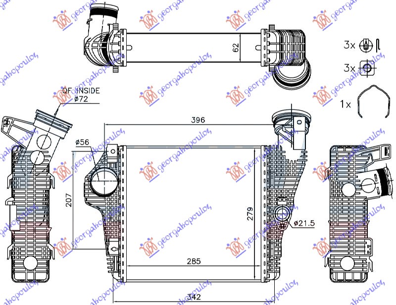 RADIATOR INTERCOOLER PETROL 3.0-3.6 (285x279x62)