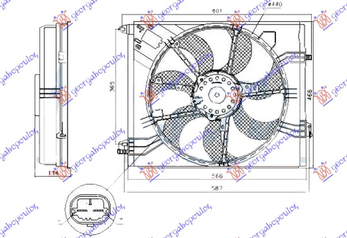 COOLING FAN ASSY (SINGLE) (440mm) (2PIN)