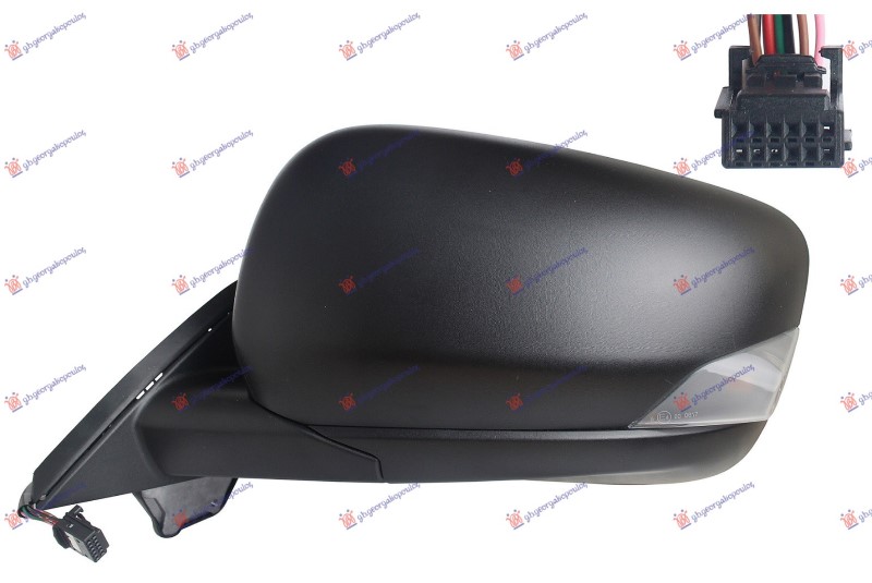 DOOR MIRROR ELECTRICAL HEATED BLACK (W/SIDE LAMP & SENSOR) (9 PIN) (A QUALITY) (ASPHERICAL GLASS)