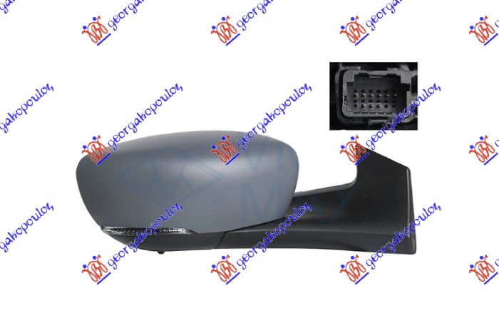 DOOR MIRROR ELECTRICAL HEATED PRIMED (W/SIDE LAMP & SENSOR) 9 PIN (A QUALITY) (CONVEX GLASS)