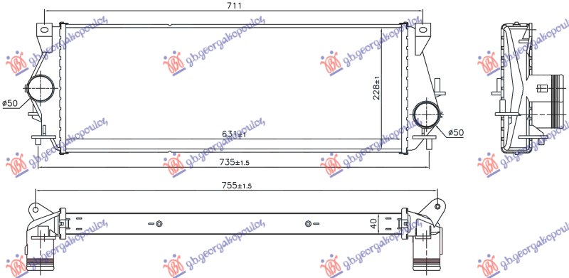 RADIATOR INTERCOOLER 2.5 DIESEL (631x228)
