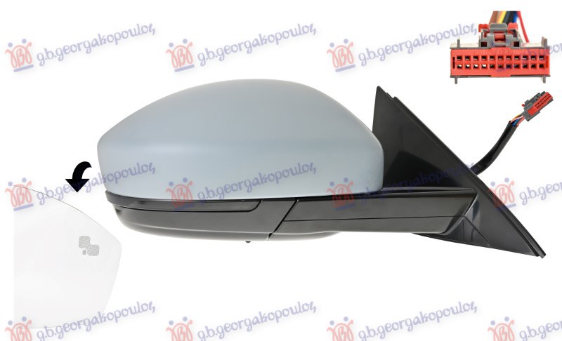 DOOR MIRROR EL. HEAT.FOLD.PR. W/MEM. (W/AUTO DIM. CABLE) (W/LAMP & F.LAMP & BLISS) (16 PIN) (A QUALITY) (CONVEX GLASS)