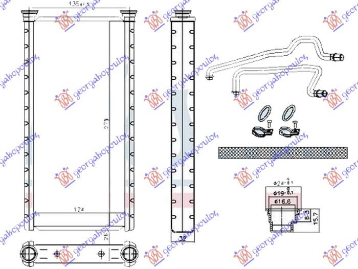 HEATER RADIATOR (124x280x26)