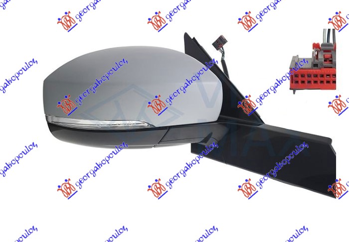 DOOR MIRROR ELECT. HEATED FOLDABLE PRIMED (W/S. LAMP & FOOT LAMP ) (8 PIN) (A QUALITY) (CONVEX GLASS)
