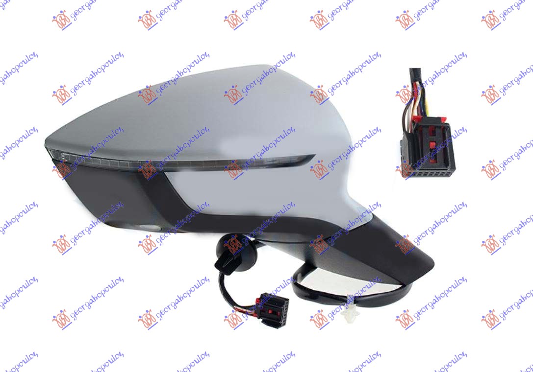 DOOR MIRROR ELECTRICAL HEATED FOLDABLE PRIMED (W/SIDE LAMP & FOOT LAMP) 9 PIN (A QUALITY) (CONVEX GLASS)