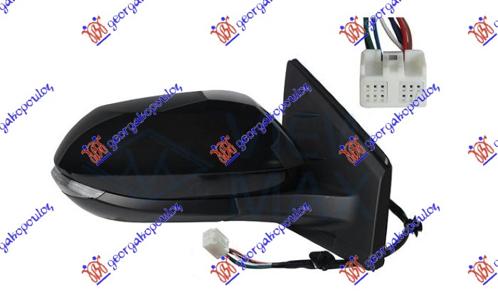 DOOR MIRROR ELECTRICAL HEATED FOLDABLE PRIMED (W/SIDE LAMP) (8 PIN) (A QUALITY) (CONVEX GLASS)