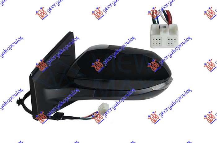 DOOR MIRROR ELECTRICAL HEATED FOLDABLE PRIMED (W/SIDE LAMP) (8 PIN) (A QUALITY) (CONVEX GLASS)