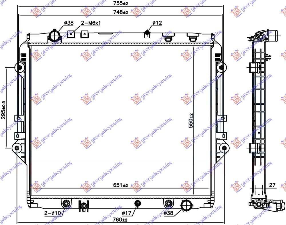 RADIATOR 2.4-2.8 D DIESEL AUTOMATIC (550x650x27)