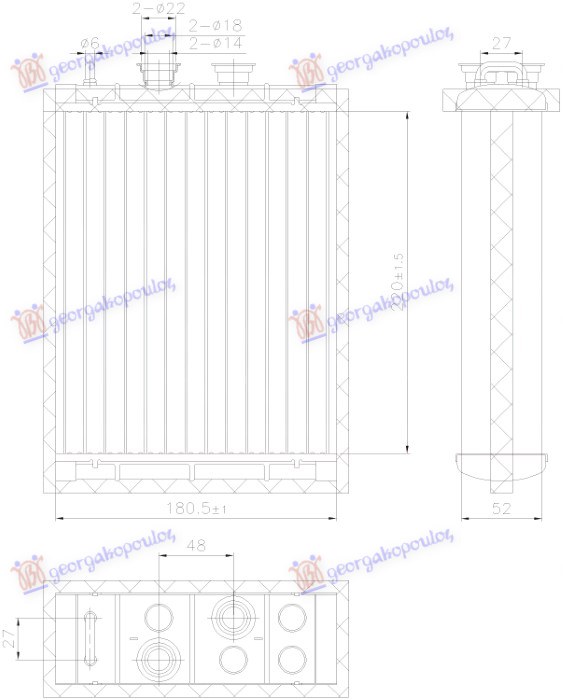 HEATER RADIATOR +/-AC (220x181x52) (NISSENS)