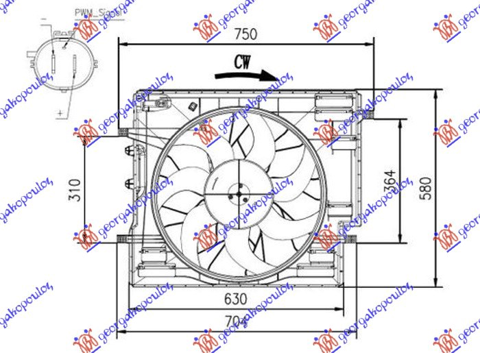 COOLING FAN ASSY 2.0 T5-T6-T8 HYBRID PETROL