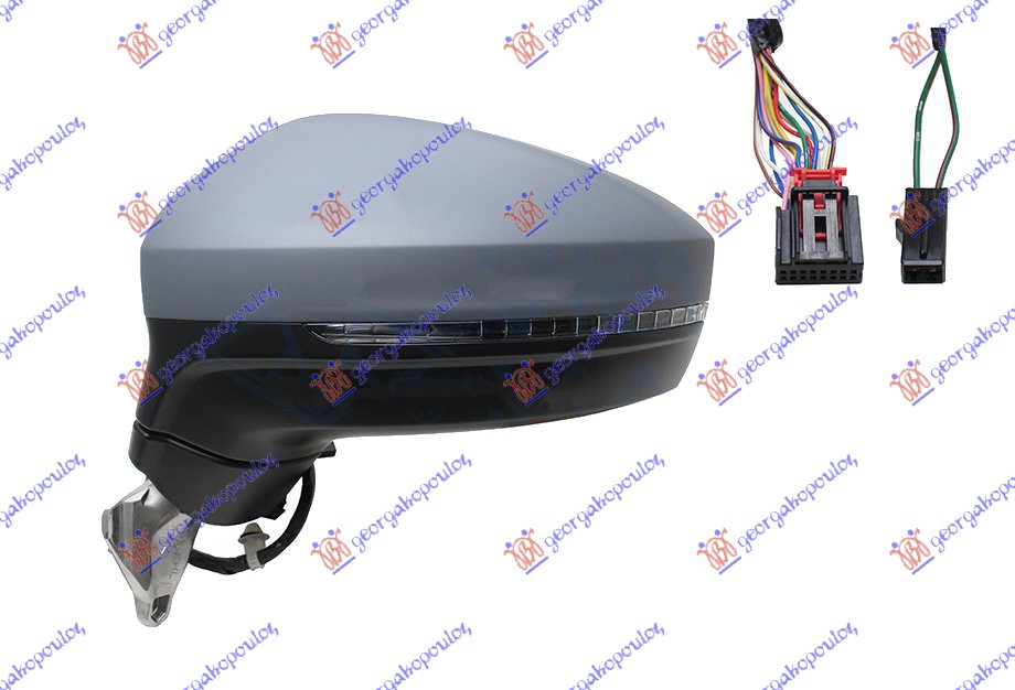 DOOR MIRROR ELECTRIC HEATED FOLD. PRIMED (W/MEMORY & F.LAMP) 15PIN (A QUALITY)  (ASPHERICAL GLASS)