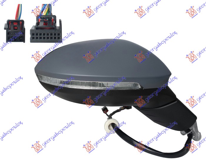 DOOR MIRROR ELECTRIC HEATED PRIMED W/MEMORY (W/S.LAMP & FOOT LAMP & SIDE ASSIST) (11+3 PIN) (A QUALITY) (CONVEX GLASS)