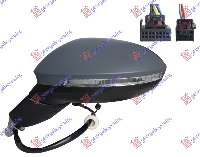 DOOR MIRROR ELECTRIC HEATED PRIMED W/MEMORY (W/S.LAMP & FOOT LAMP & SIDE ASSIST) (11+3 PIN) (A QUALITY) (ASPHERICAL GLASS)
