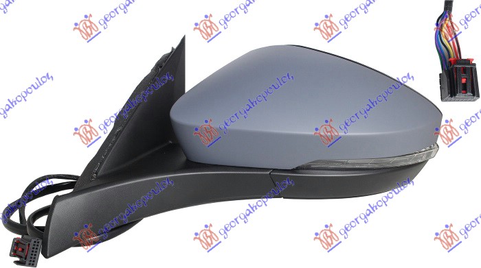 DOOR MIRROR ELECTRIC HEATED FOLDABLE PRIMED (W/SIDE LAMP & FOOT LAMP) 9 PIN (A QUALITY) (ASPHERICAL GLASS)