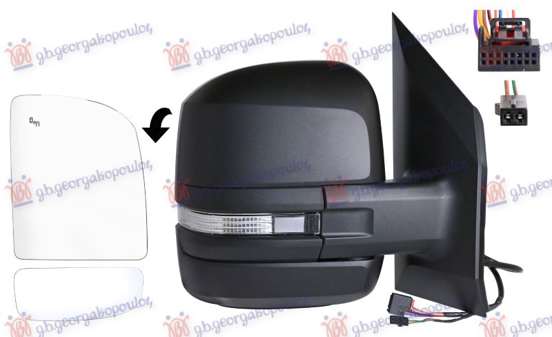 DOOR MIRROR ELECTRICAL HEATED FOLDABLE (SHORT ARM) (W/SIDE LAMP & BLIS) (10 PIN) (A QUALITY) (CONVEX GLASS)