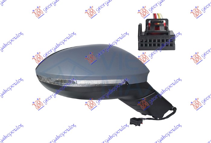 DOOR MIRROR ELECTRICAL HEATED PRIMED (W/SIDE LAMP) (6 PIN) (A QUALITY) (CONVEX GLASS)