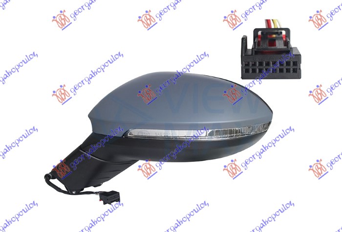 DOOR MIRROR ELECTRICAL HEATED PRIMED (W/SIDE LAMP) (6 PIN) (A QUALITY) (ASPHERICAL GLASS)