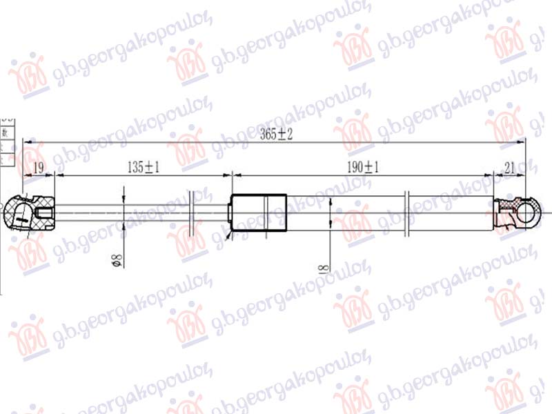 GAS SPRING HOOD (365L-200N)